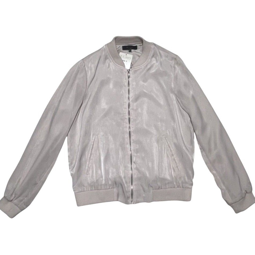 Be Cool Bomber Jacket Women Medium Champagne Pink NEW Satin Full Zip Ribbed Trim